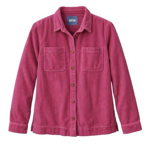 L.L. Bean Tops - LL Bean Berry Pink Comfort Corduroy Relaxed Button Shirt Shacket Pockets Size XL